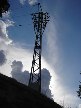 Electricity tower on a hill in the surroundings of Madrid.