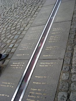 In the photo you could see the names and distances from some cities in the world to the Greenwich Meridian.