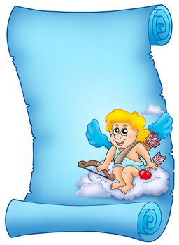 Blue parchment with Cupid 3 - color illustration.