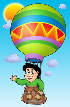 Boy in balloon on sky - color illustration.