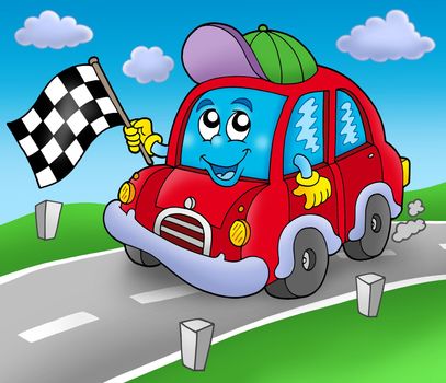 Car race starter on road - color illustration.