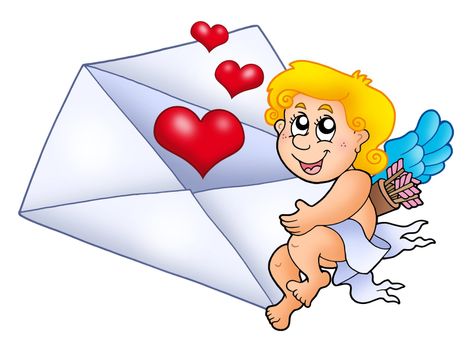 Cupid holding envelope 1 - color illustration.