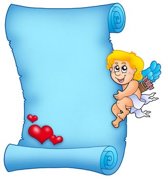 Cupid holding Valentine parchment - color illustration.