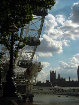 View from the bottom of the London Eye with the Parliamentary Houses on the other bank