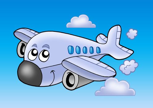 Cute flying airplane - color illustration.