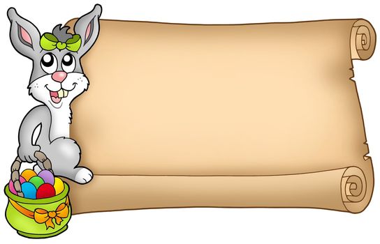 Easter scroll with cute bunny - color illustration.