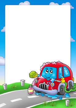 Frame with cartoon car wash - color illustration.