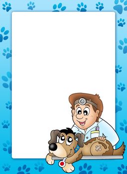 Frame with dog at veterinarian - color illustration.