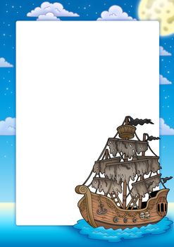Frame with mysterious ship - color illustration.