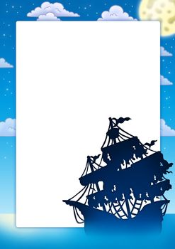 Frame with mysterious ship silhouette - color illustration.