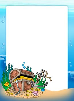 Frame with treasure chest in sea - color illustration.