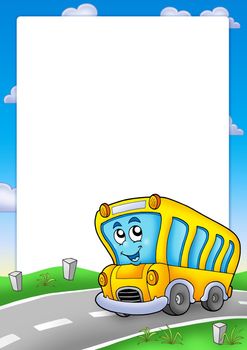 Frame with yellow school bus - color illustration.