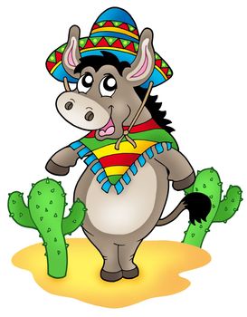 Mexican donkey with cactuses - color illustration.