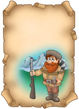 Old parchment with trapper - color illustration.