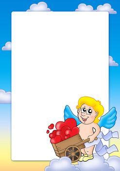 Valentine frame with Cupid 2 - color illustration.