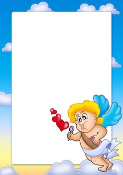 Valentine frame with happy Cupid 1 - color illustration.