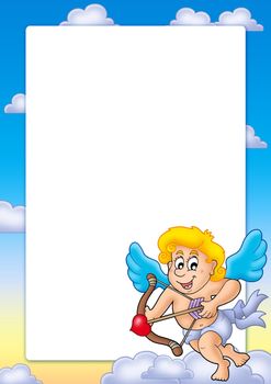 Valentine frame with happy Cupid 2 - color illustration.