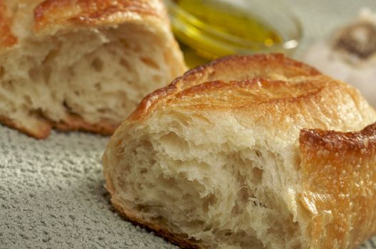 Sourdough Bread and Olive Oil with Narrow Depth of Field