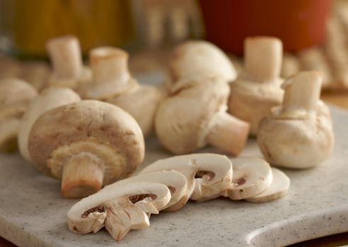 Fresh, Healthy Mushrooms on a Cutting Board