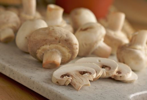 Fresh, Healthy Mushrooms on a Cutting Board