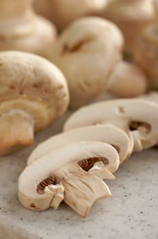 Fresh, Healthy Mushrooms on a Cutting Board