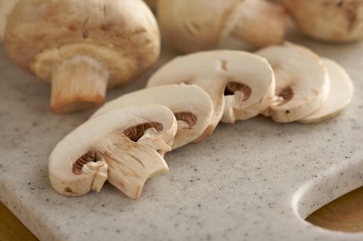 Fresh, Healthy Mushrooms on a Cutting Board