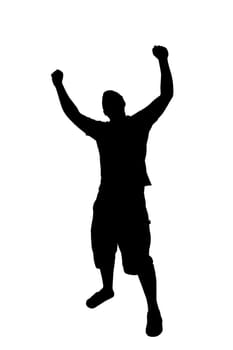 A young man joyously throws his hands up in the air.  This includes the clipping path.