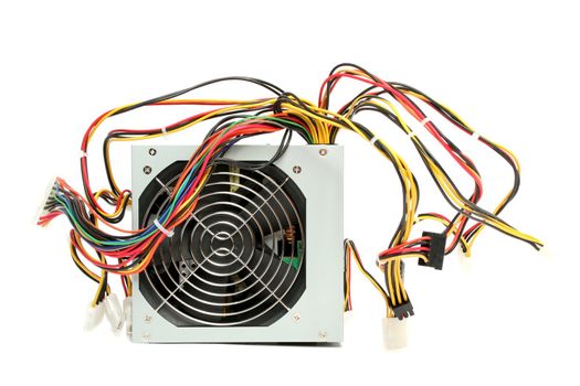 Computer power supply with fan and wires