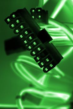 green computer wires with connectors