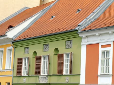 Colored houses in a street of Budapest