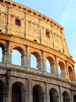 Detail of the roman colosseum in the sunset light