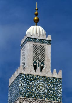 Upper detail of the minareth of the Great Mosque of Casablanca