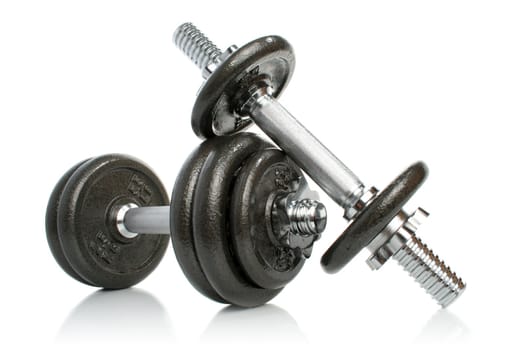 Iron dumbbells set solated on white 2