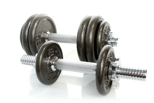 Iron dumbbells set solated on white