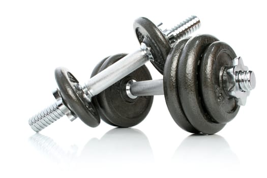 Iron dumbbells set solated on white