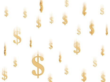 The abstract image of a  falling gold dollar symbols