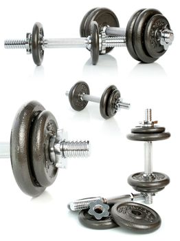 Iron dumbbells set solated on white 3