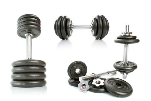 Iron dumbbells set solated on white 5