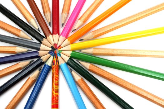 Color wooden pencils have settled down around of the multi-colour leader