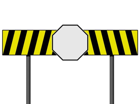 Empty warning sign with yellow and black lines isolated on a white background