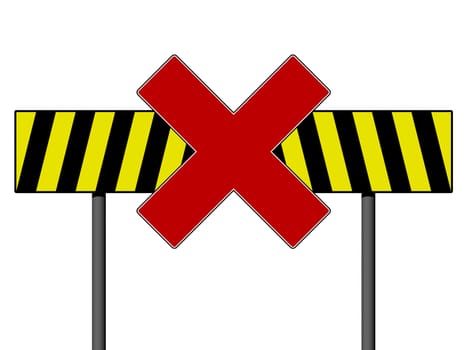 Warning sign with yellow and black lines isolated on a white background