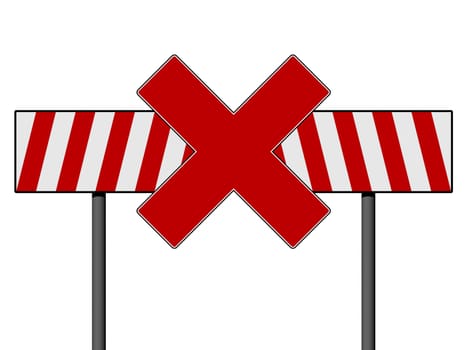 Warning sign with red and white lines isolated on a white background