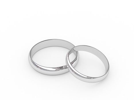 Platinum or silver wedding rings on white background. High resolution 3D image.