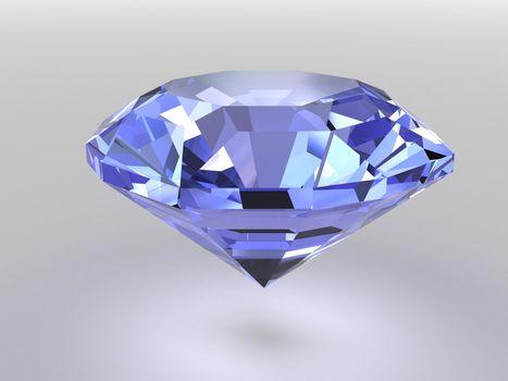 Blue diamond rendered with soft shadows. High resolution 3D image