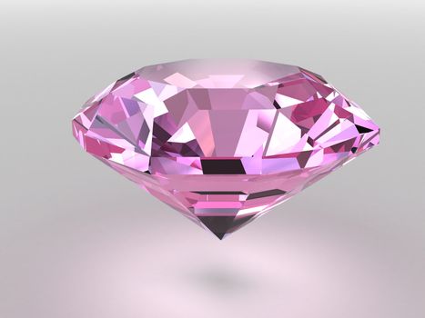 Pink diamond rendered with soft shadows. High resolution 3D image