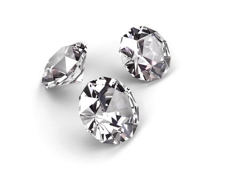 Three diamonds on white background. High resolution 3D render