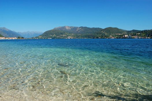 turquoise and blue water of the Orta lake (Italy)