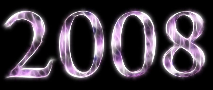 2008 written in exotic light effect letters on a black background