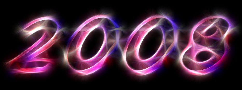 2008 written in exotic light effect letters on a black background