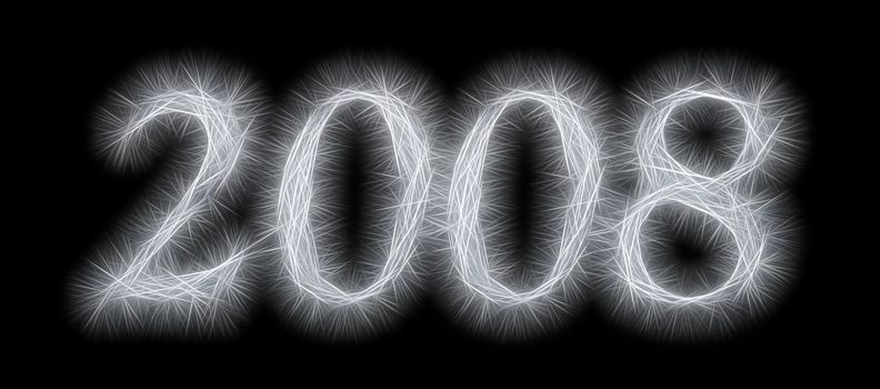 2008 written in exotic light effect letters on a black background
